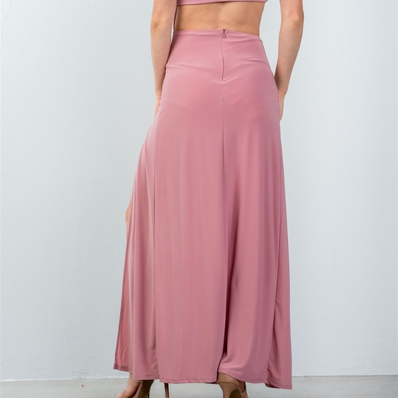 Cutout thigh high slit sexy mauve maxi dress - Picture 5 of 5